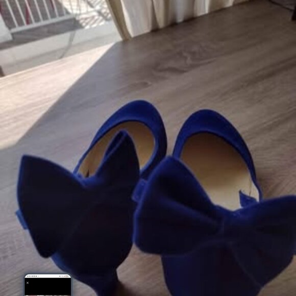 Navy blue ankle bow high heels - Picture 2 of 3